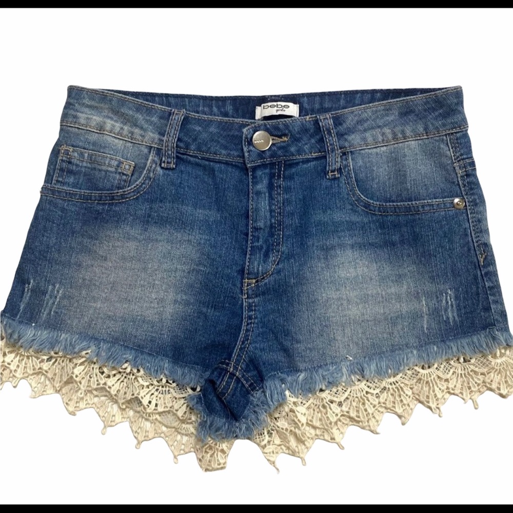 Bebe Denim w Lace Crochet Fringe - Like New